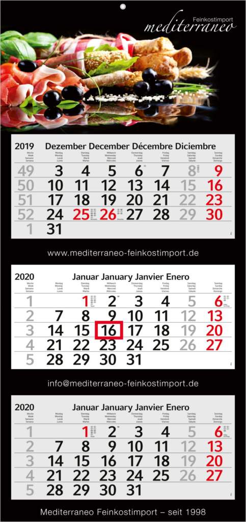 Mehrblatt Werbekalender für die Wand